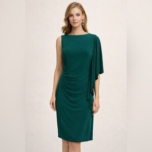 Lauren Ralph Lauren Emerald Green One-Shoulder Draped Cocktail Dress Size 8
